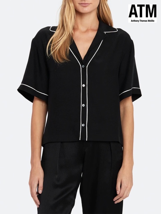 ATM Anthony Thomas Melillo Tops - ATM WOMEN NWT HAMMERED SILK S/S CROPPED BLACK BLOUSE. SIZE S